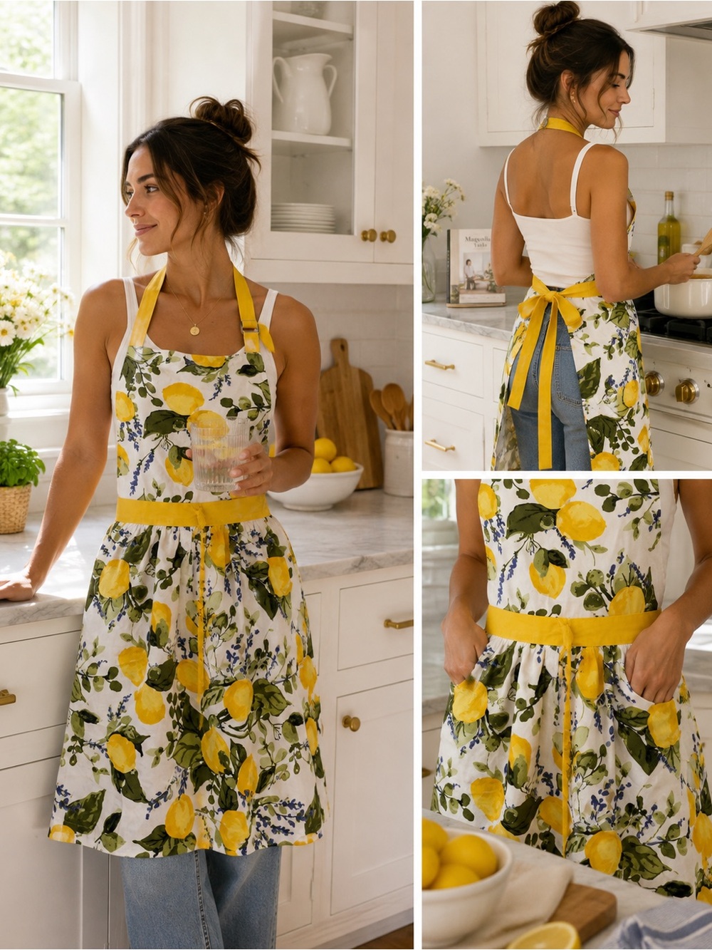 Susan Winget Lemon Print Novelty Chef Kitchen Cooking Apron NWT